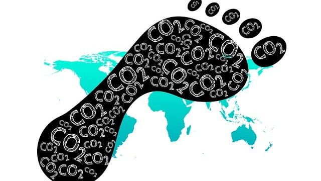 Grafik Fußabdruck vor Weltkugel